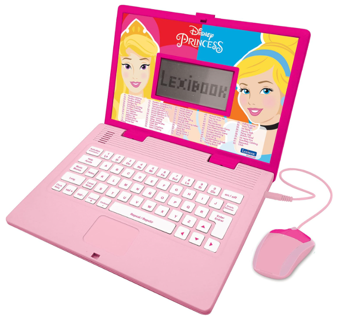 Computador educativo cor-de-rosa com personagens Disney Princesa e ecrã 'Lexibook'