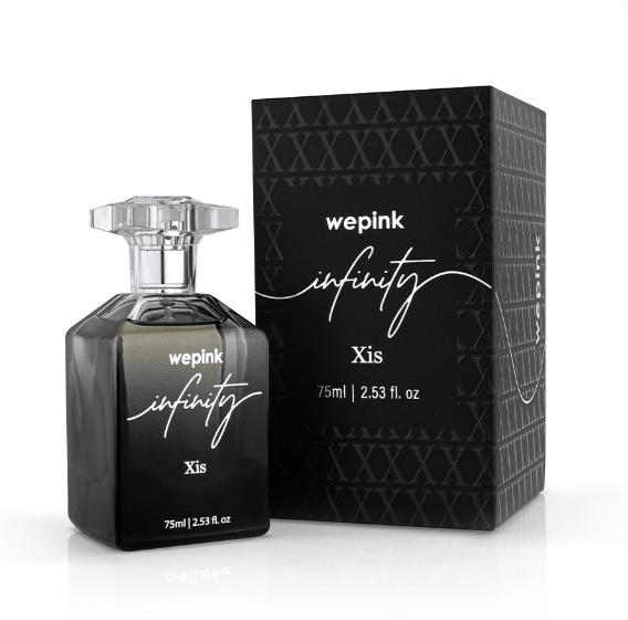 Frasco e caixa de perfume preto wepink infinity Xis