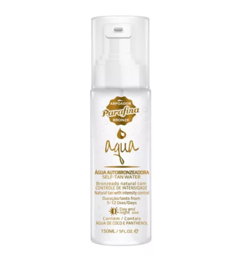 Frasco branco de água autobronzeadora Parafina Bronze Aqua 150ml