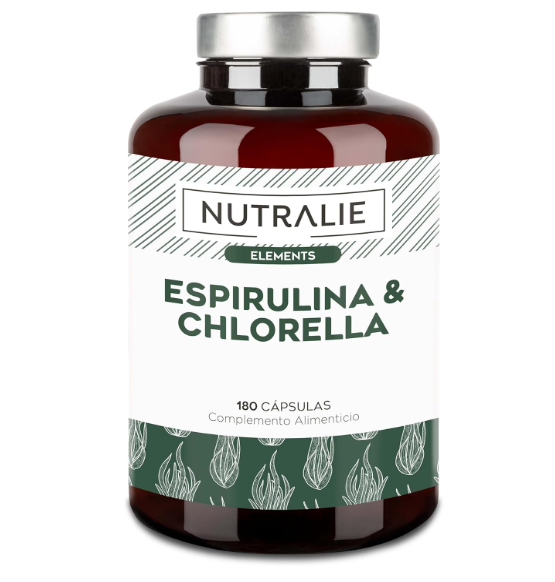 Frasco de cápsulas Nutralie Elements Espirulina & Chlorella