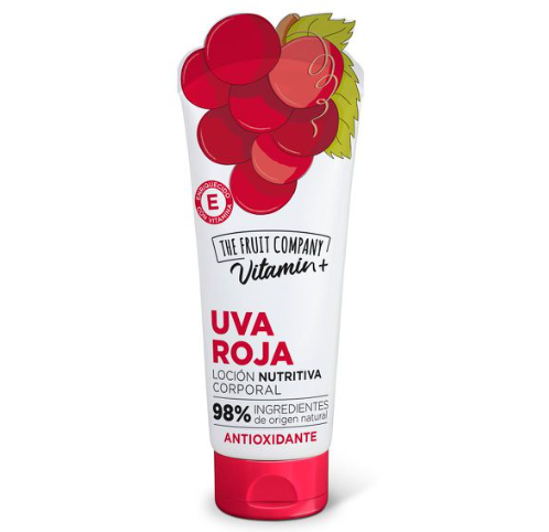 Tubo de loção corporal UVA ROJA com imagem de uvas vermelhas