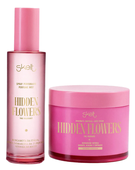 Conjunto Skelt Hidden Flowers spray perfumado e hidratante corporal cor de rosa