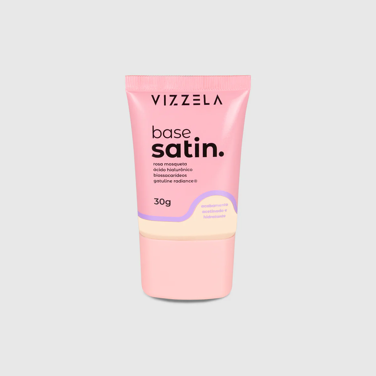 Tubo rosa de base satin Vizzela com tampa creme