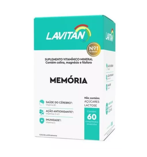 Embalagem de suplemento vitamínico Lavitan Memória com 60 comprimidos