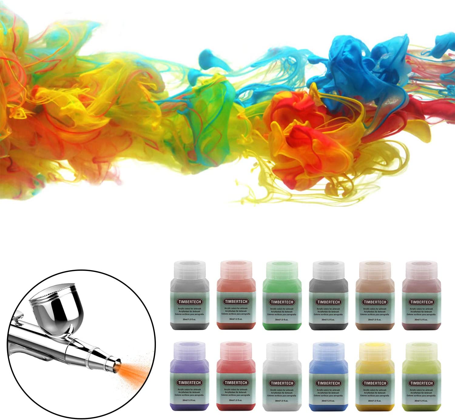 Frascos de tinta para aerógrafo e aerógrafo a pulverizar tinta laranja