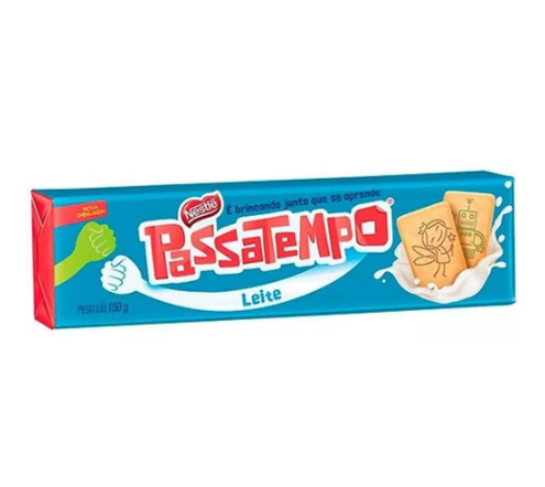 Embalagem azul de bolachas Passatempo de leite com desenhos infantis