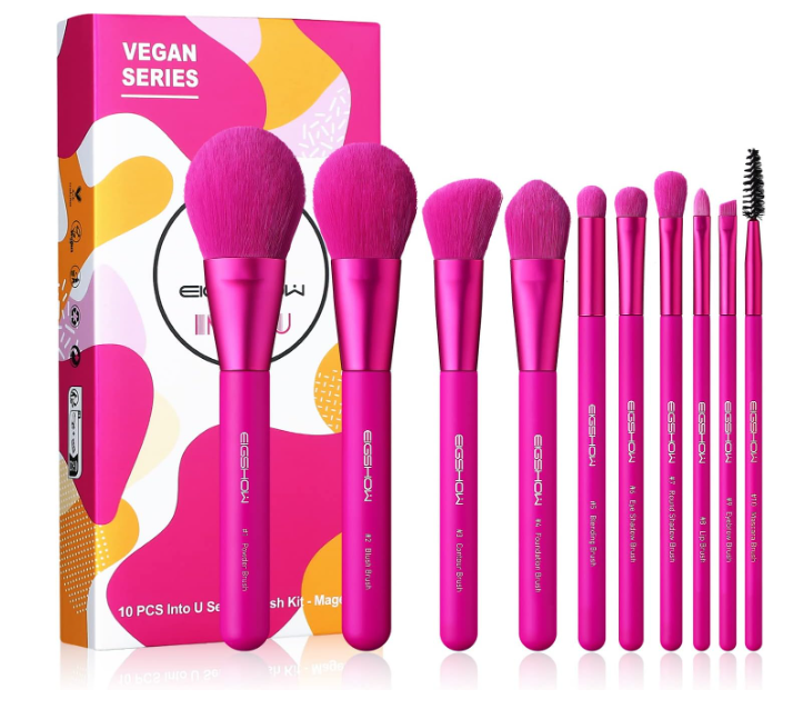 Conjunto de 10 pincéis de maquilhagem rosa com embalagem colorida