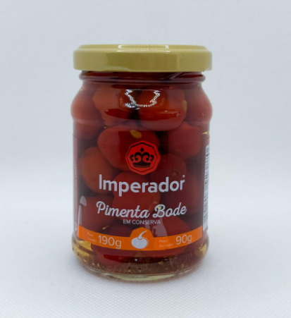 Frasco de pimenta bode em conserva, marca Imperador