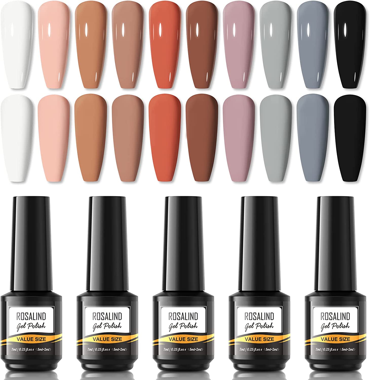 Conjunto de vernizes de gel ROSALIND com várias cores de unhas falsas.