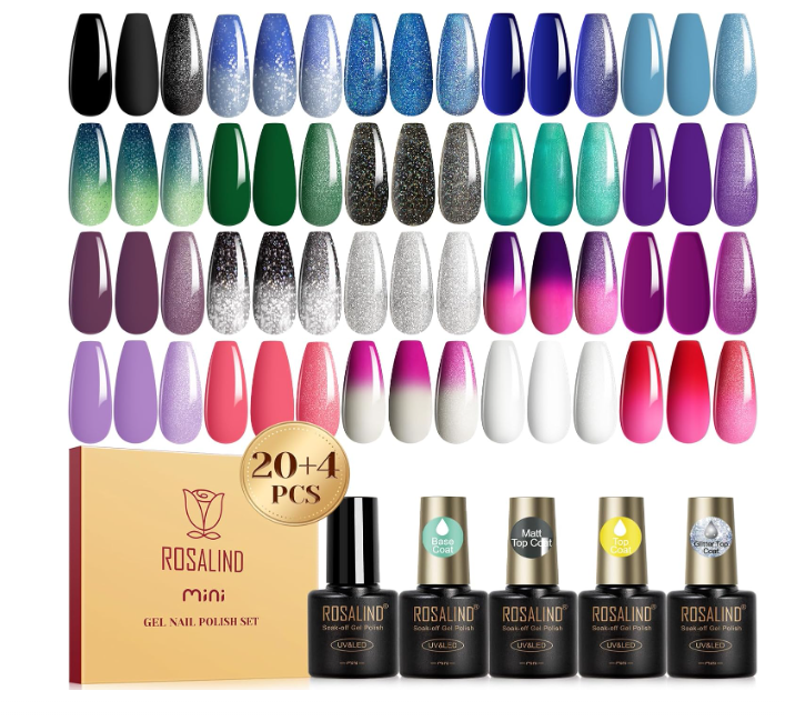 Conjunto de vernizes em gel ROSALIND mini com 24 cores variadas e 5 frascos para unhas