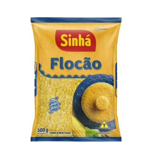 Embalagem de Flocão Sinhá 500 g amarelo e azul