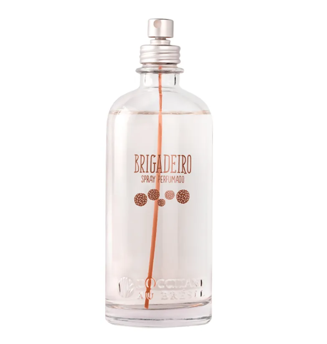 Frasco de spray perfumado Brigadeiro em vidro transparente com tampa prateada