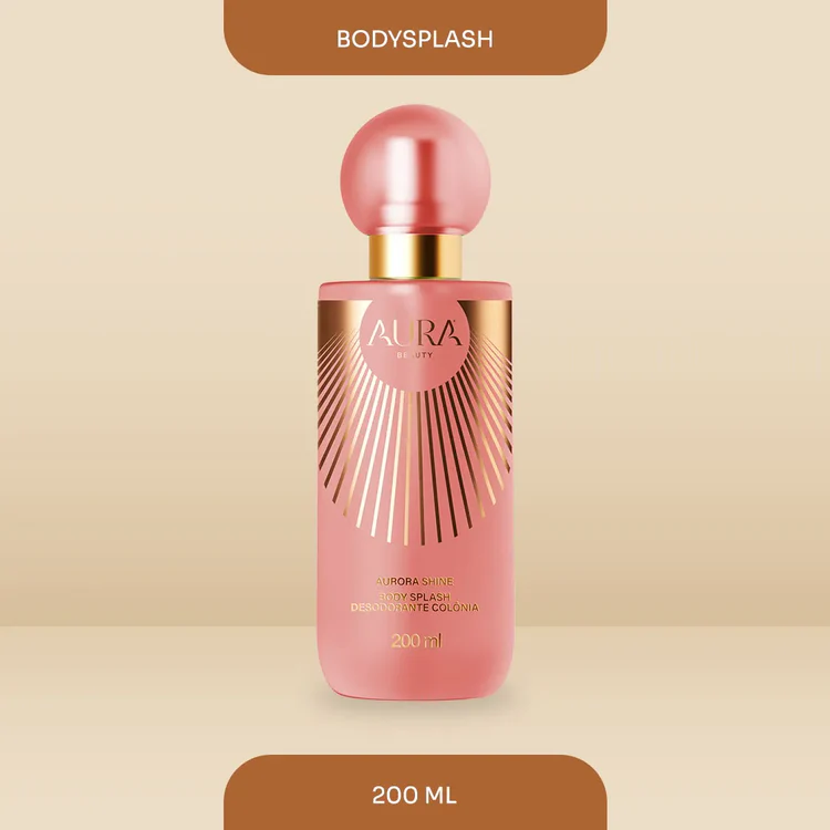 Frasco rosa fosco de bodysplash AURA BEAUTY 200 ml com detalhes dourados