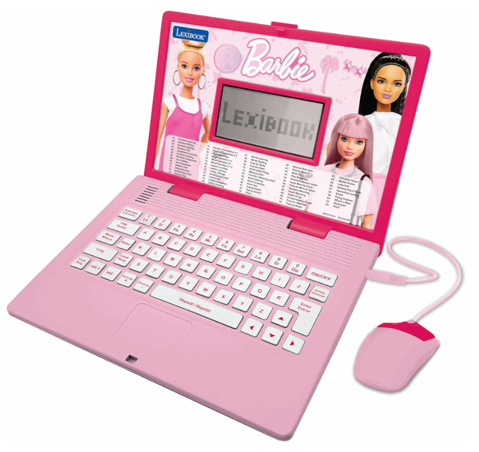 Computador educativo cor-de-rosa Lexibook Barbie com teclado branco e rato