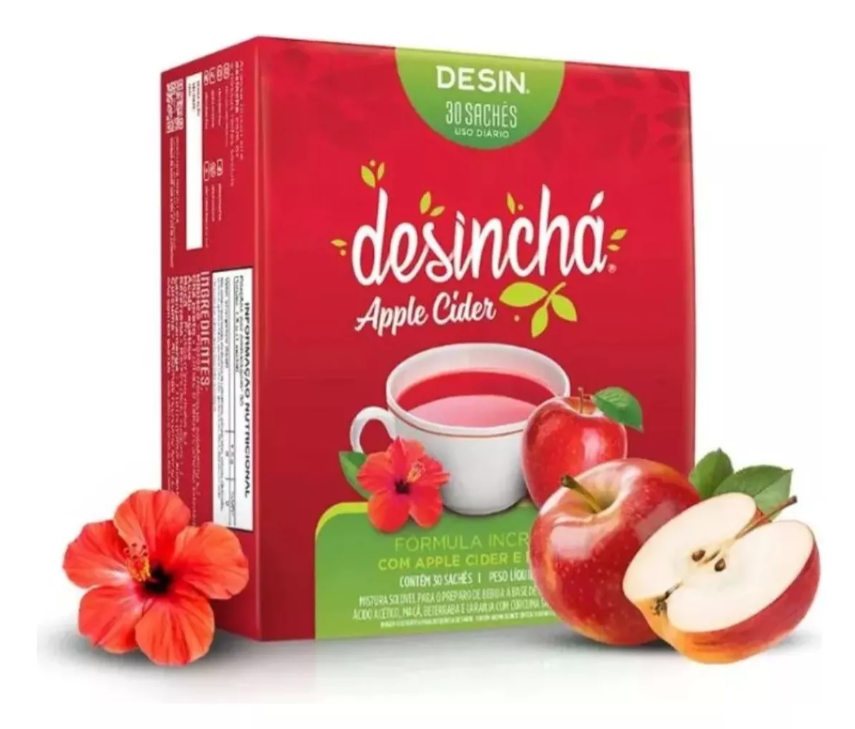 Caixa vermelha de chá desinchá Apple Cider com maçãs e flores