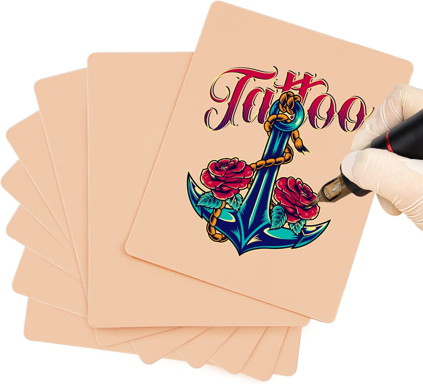 placas de prática para tatuagem com desenho de âncora e rosas vermelho escapadas