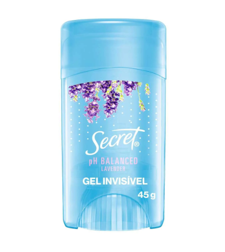 Desodorizante Secret pH Balanced Lavender gel invisível 45 g embalagem azul
