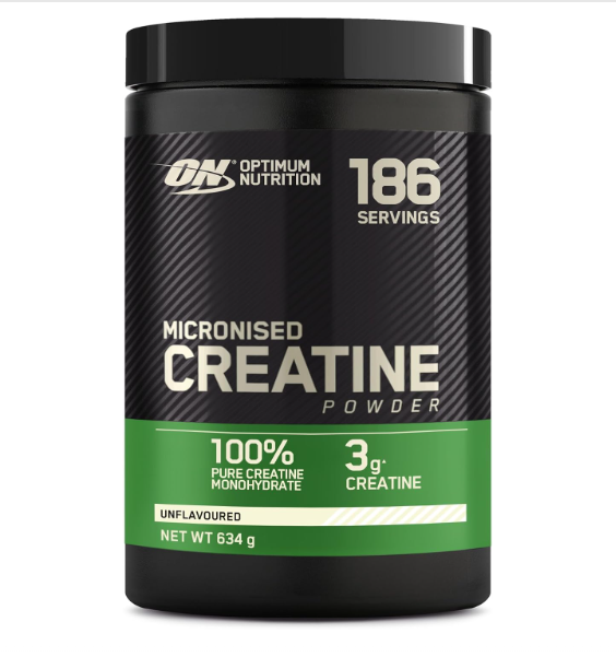 Frasco preto de suplemento Micronised Creatine da Optimum Nutrition