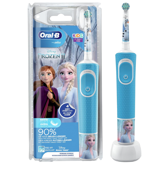 Escova de dentes eléctrica Oral-B Kids Disney Frozen 2 azul com personagens Anna e Elsa