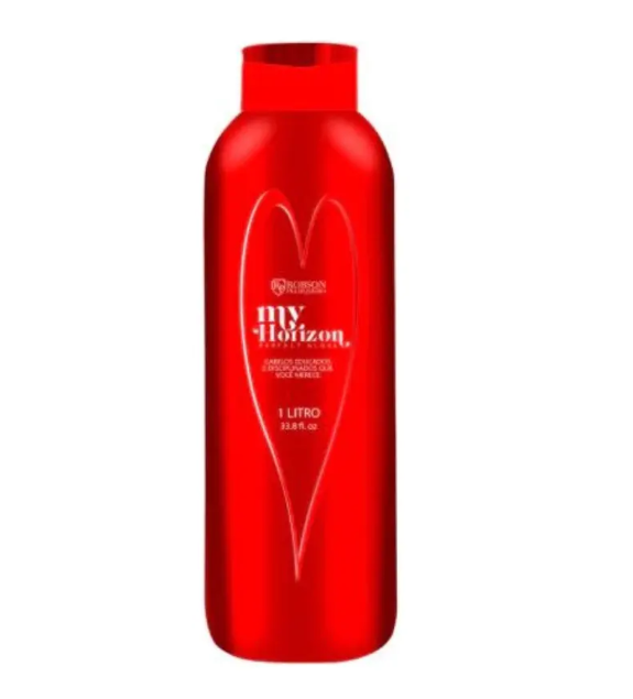 Frasco vermelho de produto My Horizon com tampa redonda