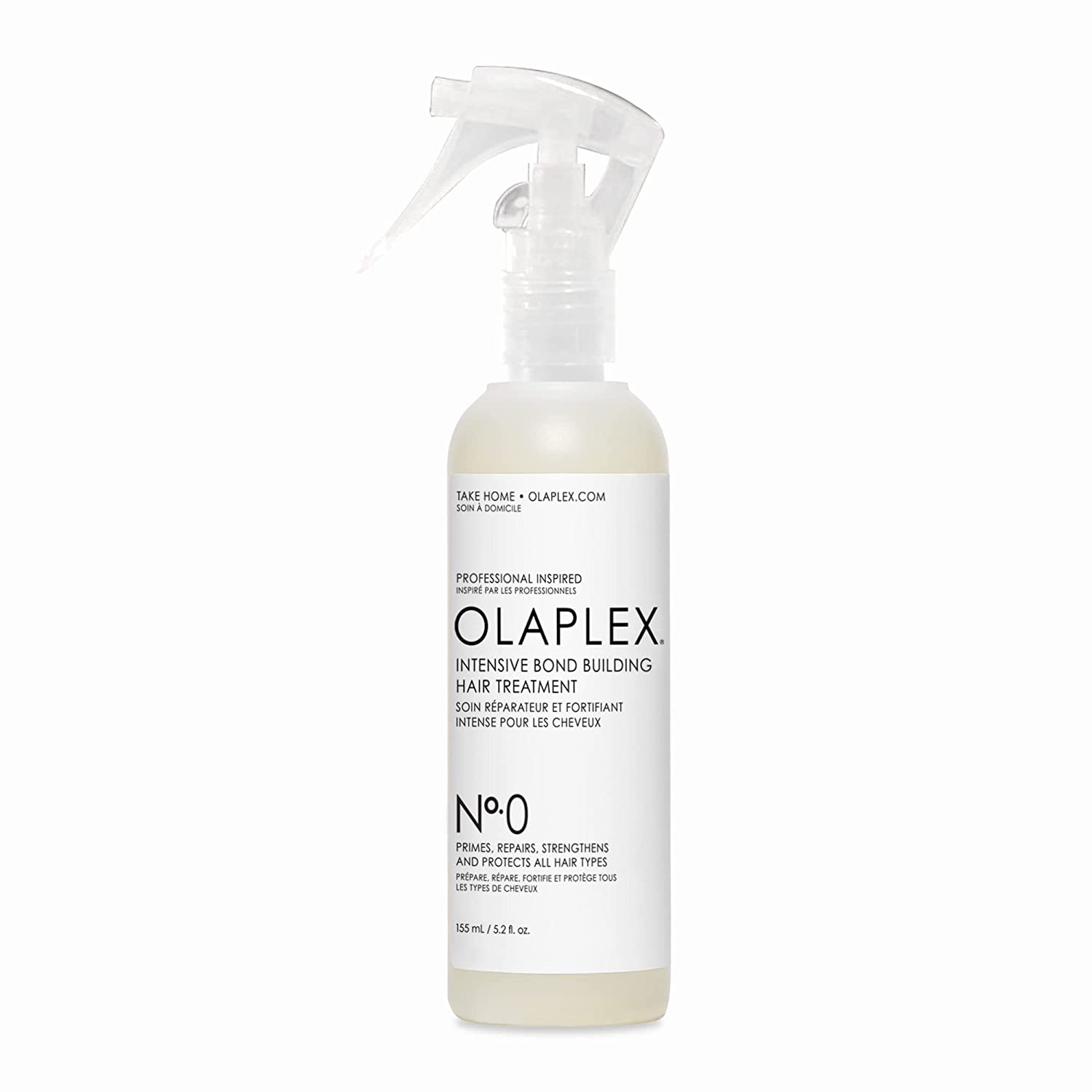 Frasco branco com pulverizador transparente do tratamento capilar OLAPLEX No.0