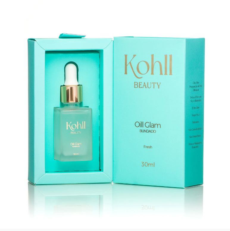 Óleo facial Kohll Beauty Oill Glam Blindado 30 ml em embalagem azul turquesa