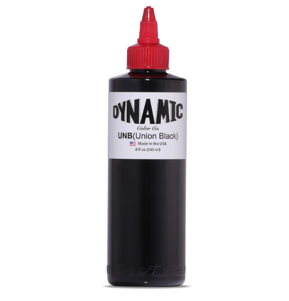 Garrafa de tinta preta para tatuagem Dynamic Union Black com tampa vermelha