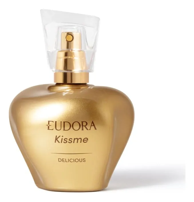Frasco de perfume dourado EUDORA Kissme DELICIOUS