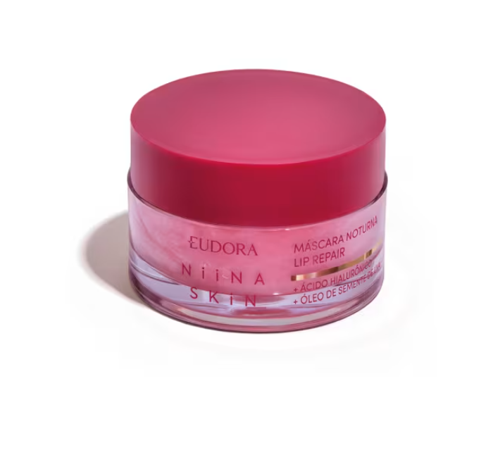 Frasco de máscara noturna para lábios rosa da marca Eudora Niina Skin