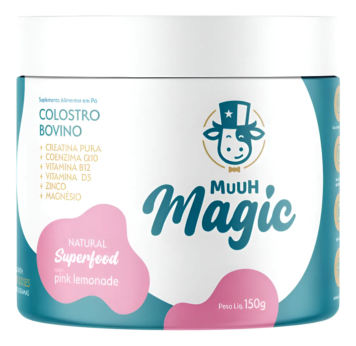 Suplemento alimentar em pó Colostro Bovino MuuH Magic sabor pink lemonade