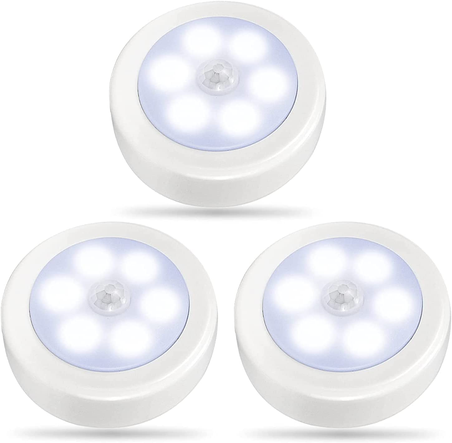 Três luzes LED redondas brancas com detector de movimento