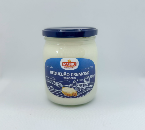 Frasco de vidro com requeijão cremoso tradicional Mabiju Alimentos