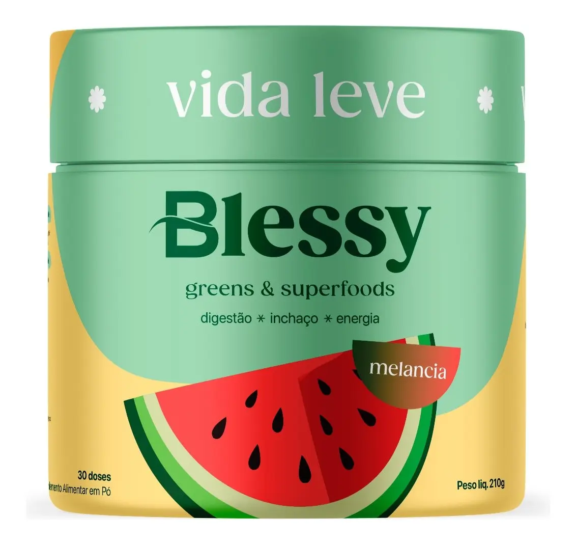 Embalagem de suplemento alimentar Blessy com imagem de melancia