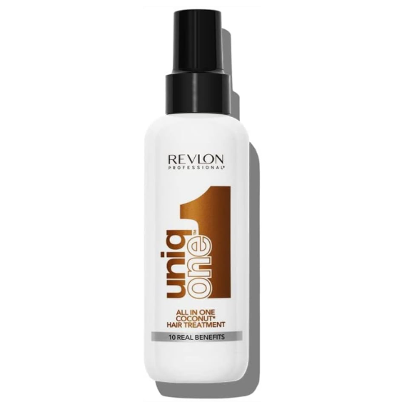 Frasco branco do tratamento capilar uniq one coco com tampa preta