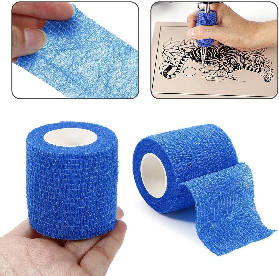 Rolos de fita adesiva azul texturada para proteção de dedos, uso em desenho detalhado