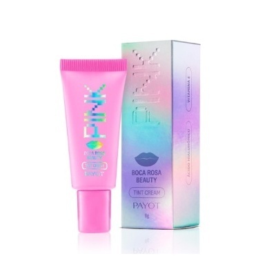 Tubo de creme tint e caixa prismática iridescente rosa