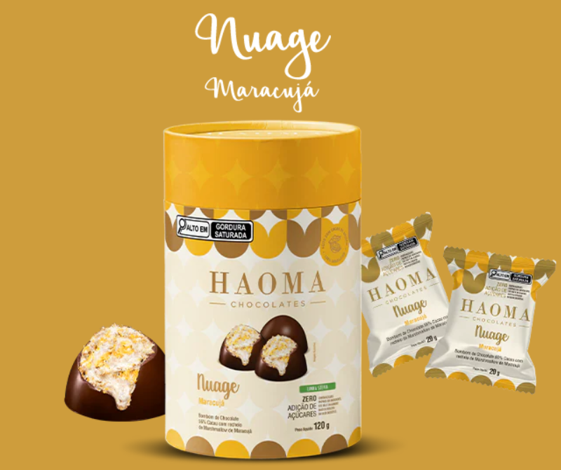 Embalagem cilíndrica de chocolates HAOMA Nuage Maracujá com bombons e pacotes individuais