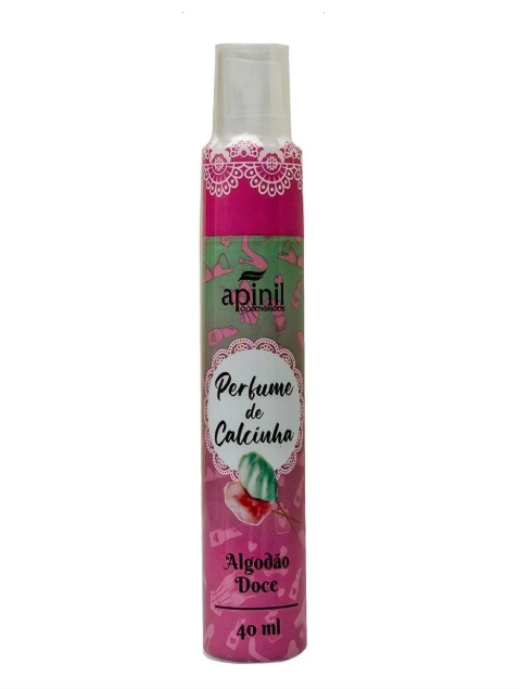 Frasco rosa e verde de perfume de roupa íntima Apinil com tampa transparente
