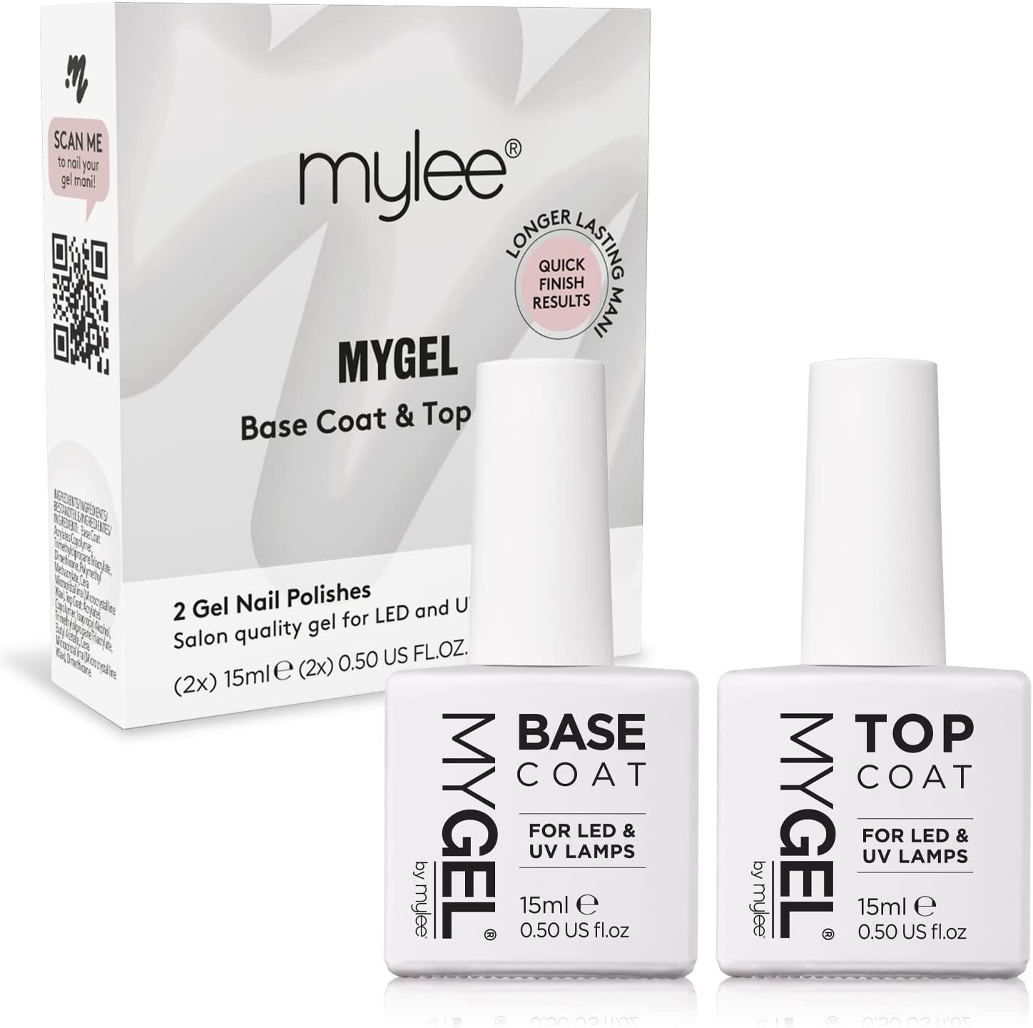 Embalagem e frascos de verniz MYGEL Base Coat & Top