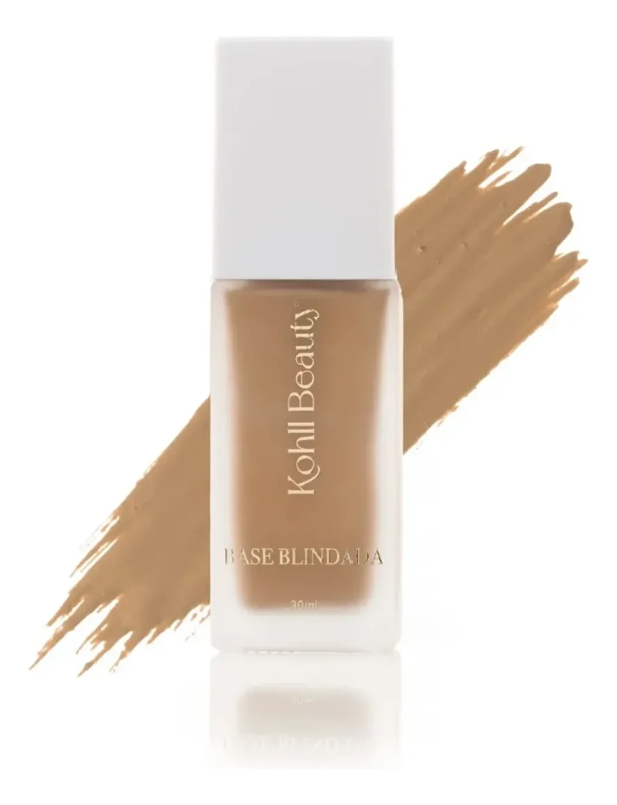 Frasco de base líquida Kohll Beauty castanho claro com tampa branca