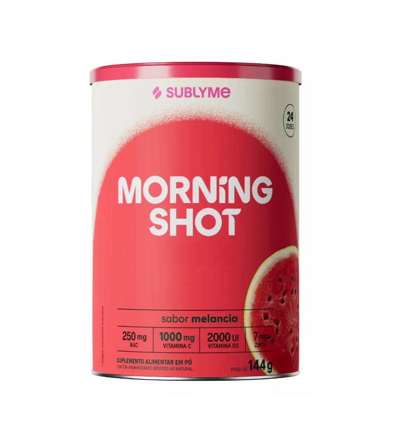 Embalagem de suplemento alimentar Morning Shot sabor melancia da SUBLYME