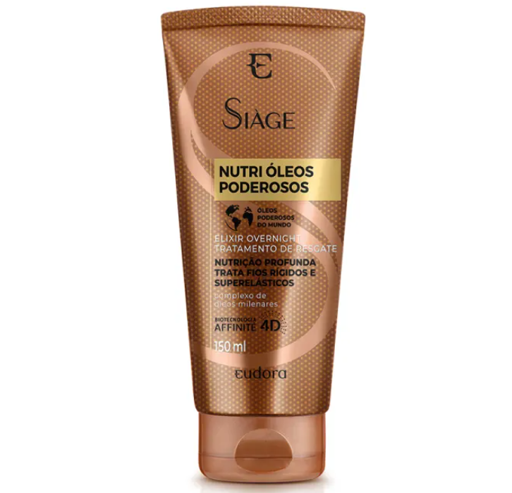 Frasco castanho de cosmético capilar Eudora Siage Nutri Óleos Poderosos de 150 ml