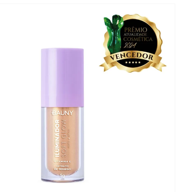 Frasco de iluminador Bauny Soft Glow com tampa lilás