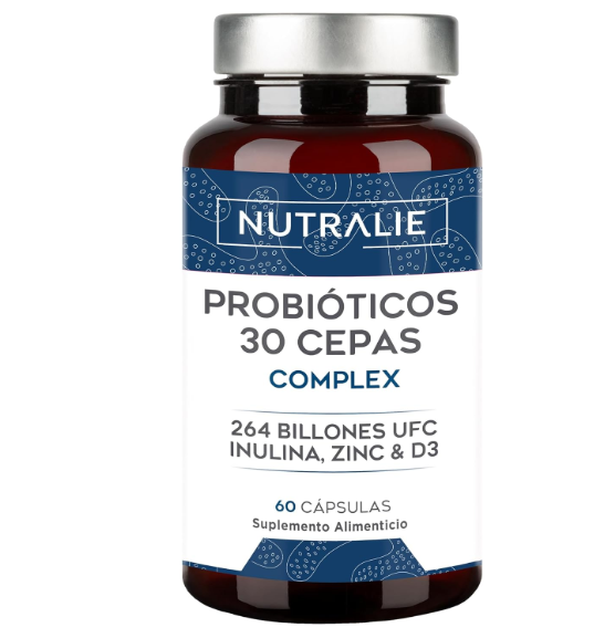 Frasco de suplemento Nutralie Probióticos 30 Cepas Complex