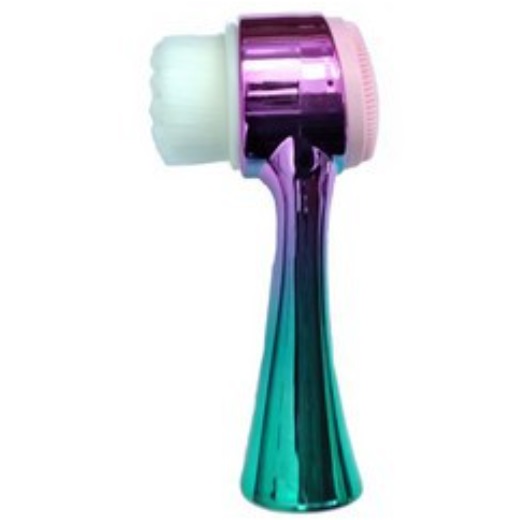 Escova de limpeza facial metálica com cerdas brancas e esfoliante rosa