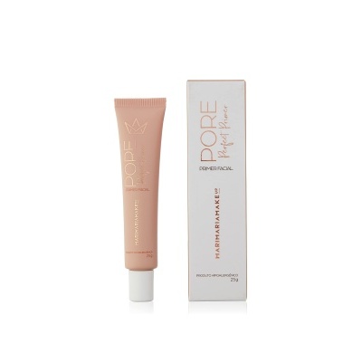 Tubo e caixa de creme facial PO.RE em tons de bege e branco com texto dourado e preto