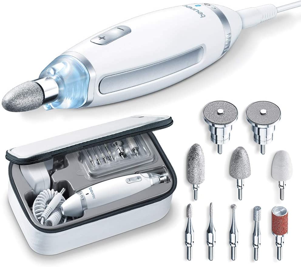 Conjunto elétrico de manicure com acessórios e estojo cinza e branco
