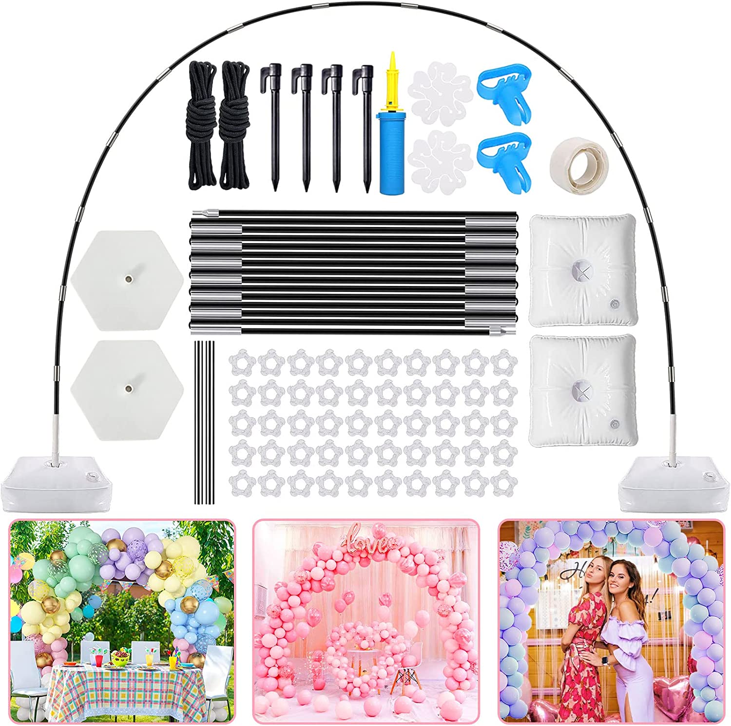 Kit para montagem de arco de balões para decoração de festas com peças metálicas e plásticas