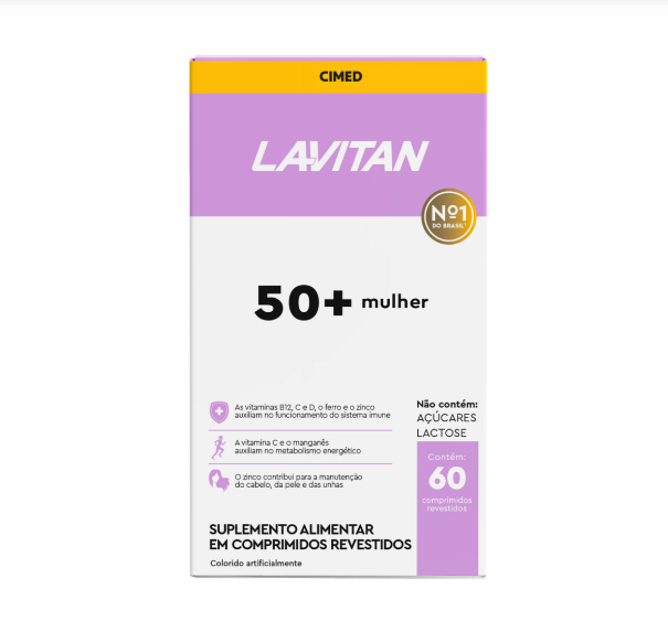 Embalagem Lavitan 50+ mulher suplemento alimentar 60 comprimidos