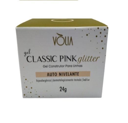 Caixa branca do Gel Classic Pink Glitter da VÒLIA para unhas